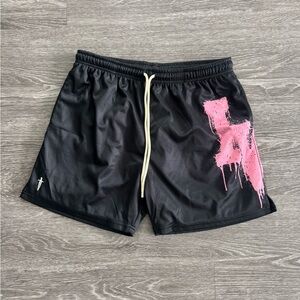 Ironwilled Black Mesh Shorts with Pink Graphic